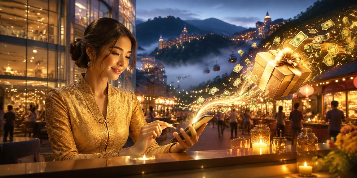 Wanita berkebaya bermain kasino mudah alih batik88 di Genting Highlands dengan promosi aktif